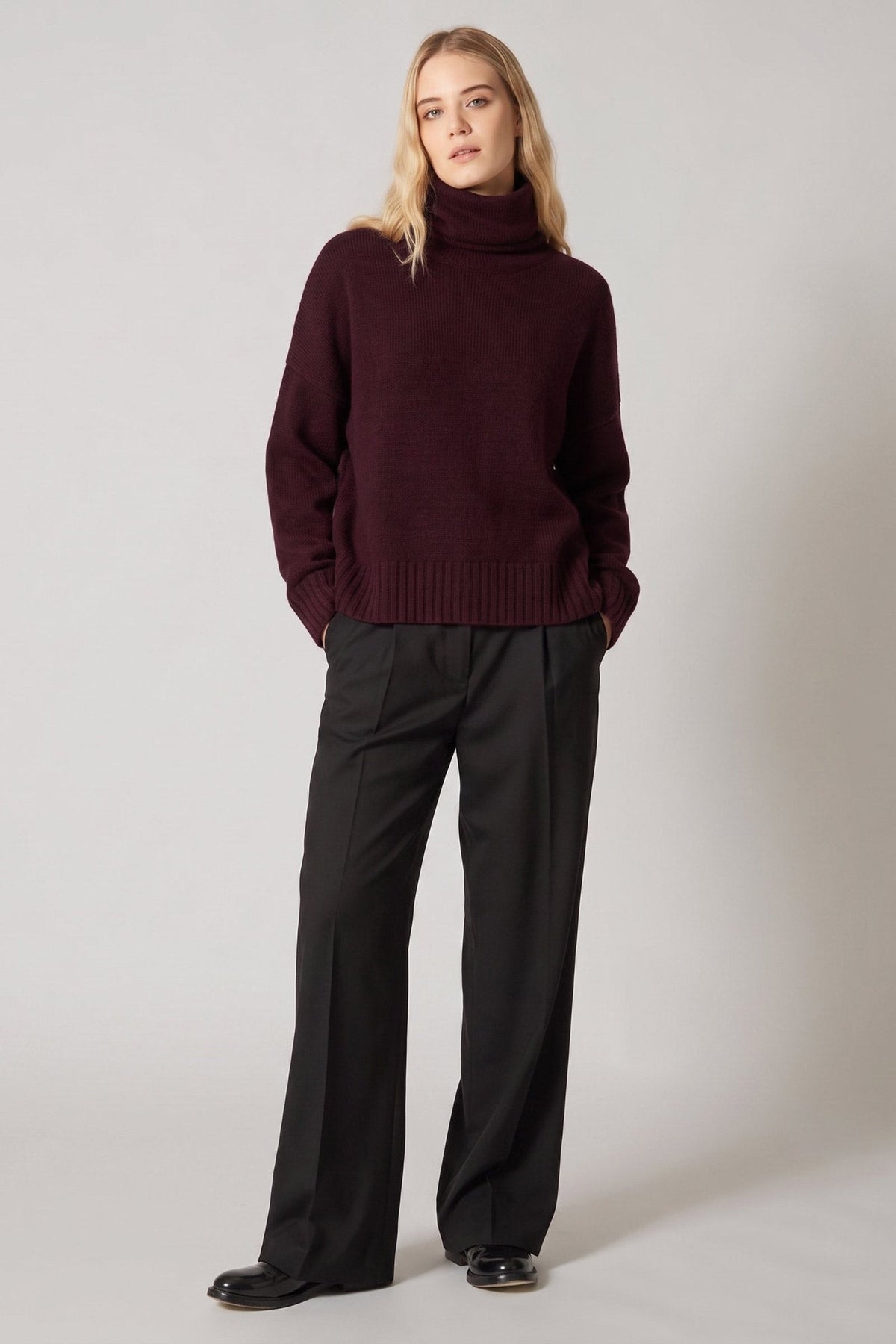 Maglia 8 fili con Collo ad Anello in Puro Cashmere Acero