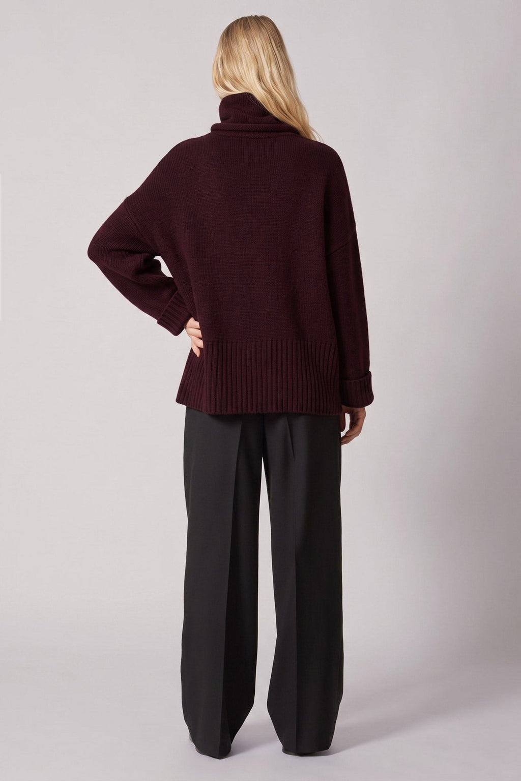 Maglia 8 fili con Collo ad Anello in Puro Cashmere Acero