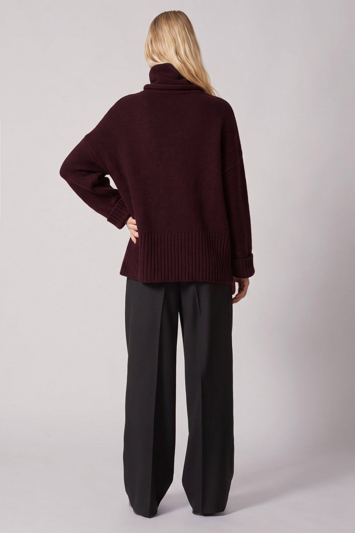 Maglia 8 fili con Collo ad Anello in Puro Cashmere Acero