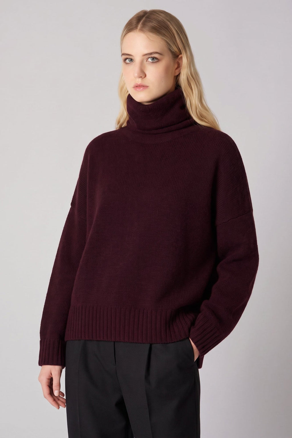 Maglia 8 fili con Collo ad Anello in Puro Cashmere Acero