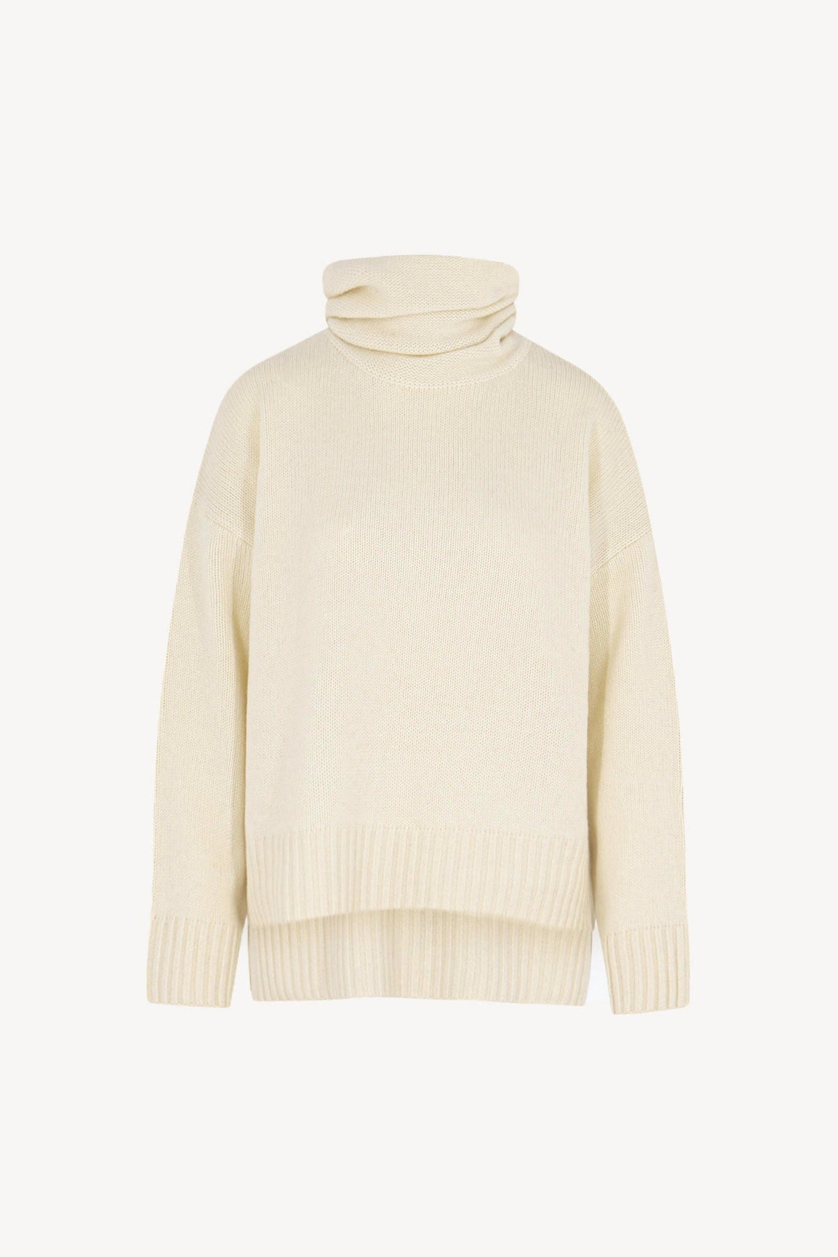 Maglia 8 fili con Collo ad Anello in Puro Cashmere Latte
