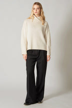 Maglia 8 fili con Collo ad Anello in Puro Cashmere Latte
