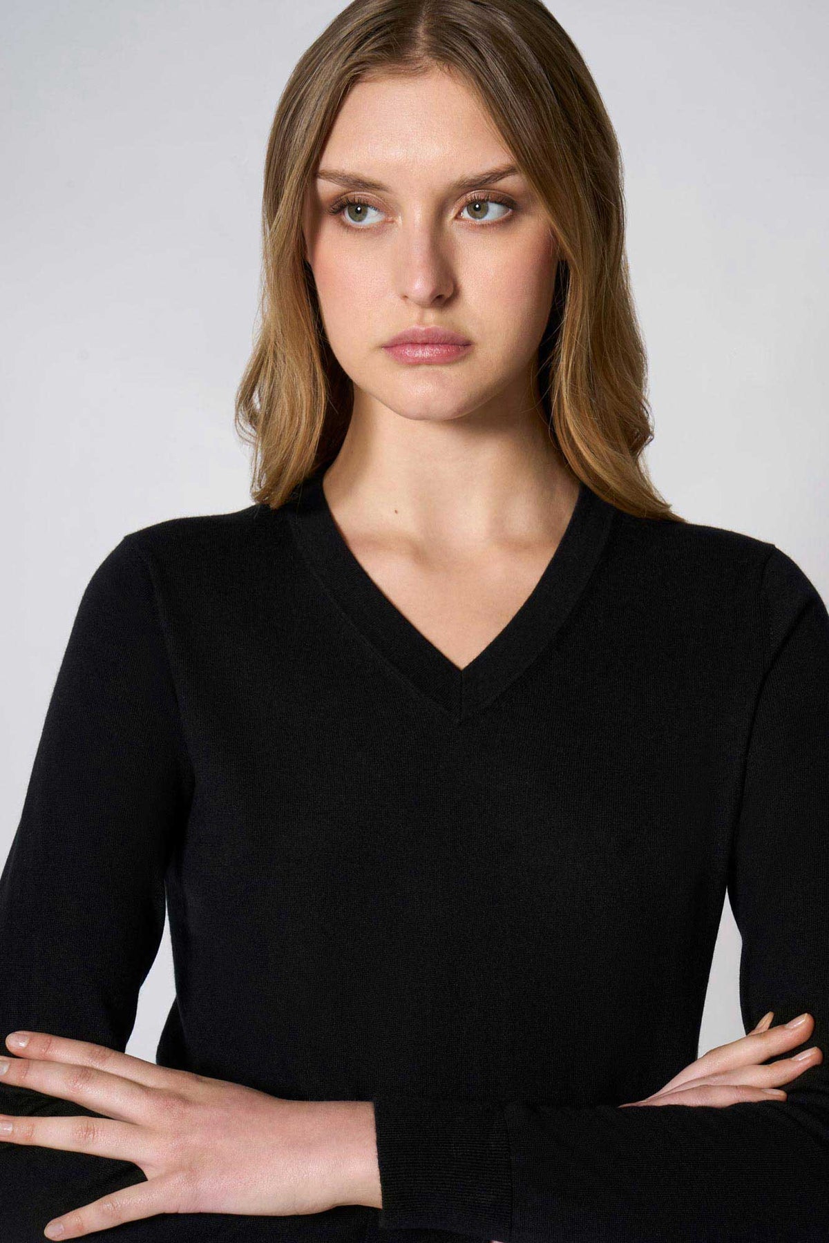 Maglia Scollo a V in Seta Cashmere Extrafine Nero
