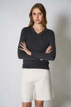 Maglia Scollo a V in Seta Cashmere Extrafine Grigio