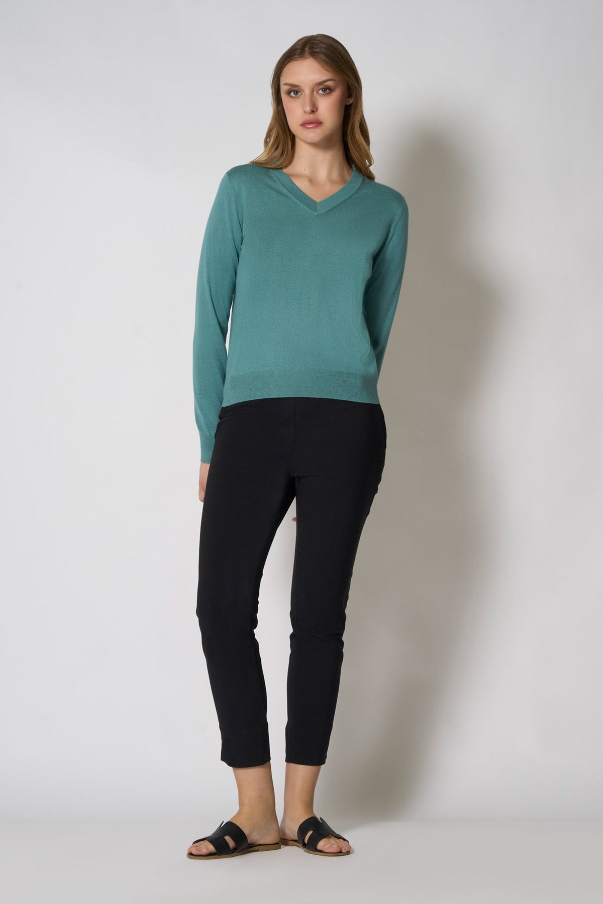 Maglia Scollo a V in Seta Cashmere Extrafine Lichene