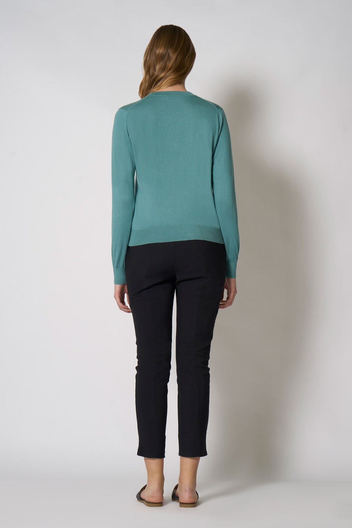 Maglia Scollo a V in Seta Cashmere Extrafine Lichene