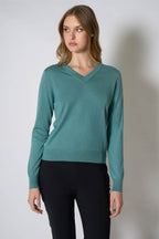 Maglia Scollo a V in Seta Cashmere Extrafine Lichene