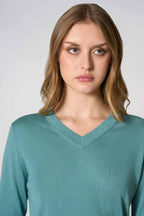 Maglia Scollo a V in Seta Cashmere Extrafine Lichene