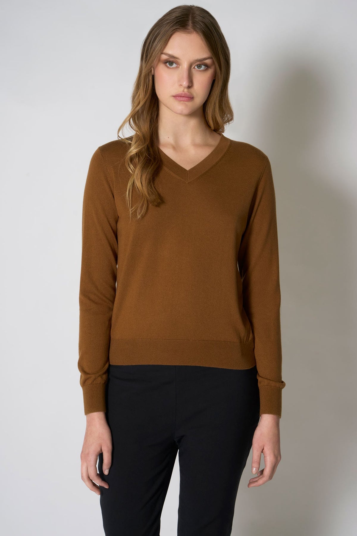 Maglia Scollo a V in Seta Cashmere Extrafine Terracotta