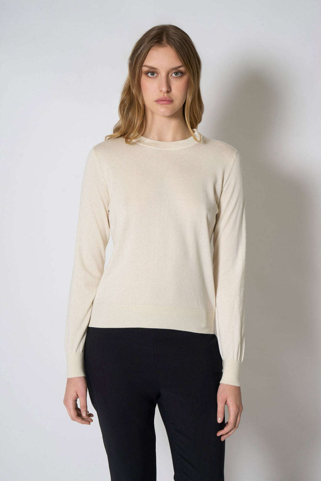 Maglia Girocollo in Seta Cashmere Extrafine Avorio