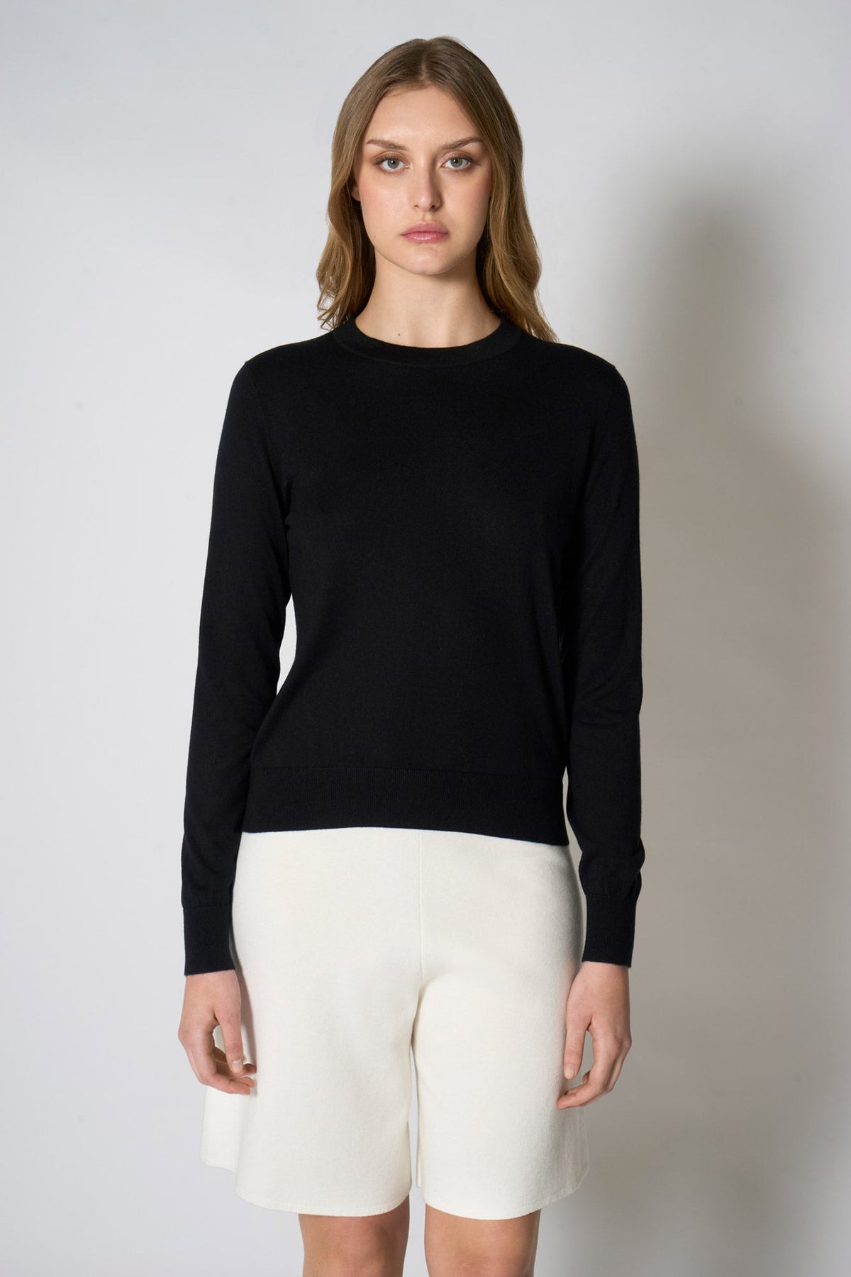 Maglia Girocollo in Seta Cashmere Extrafine Nero