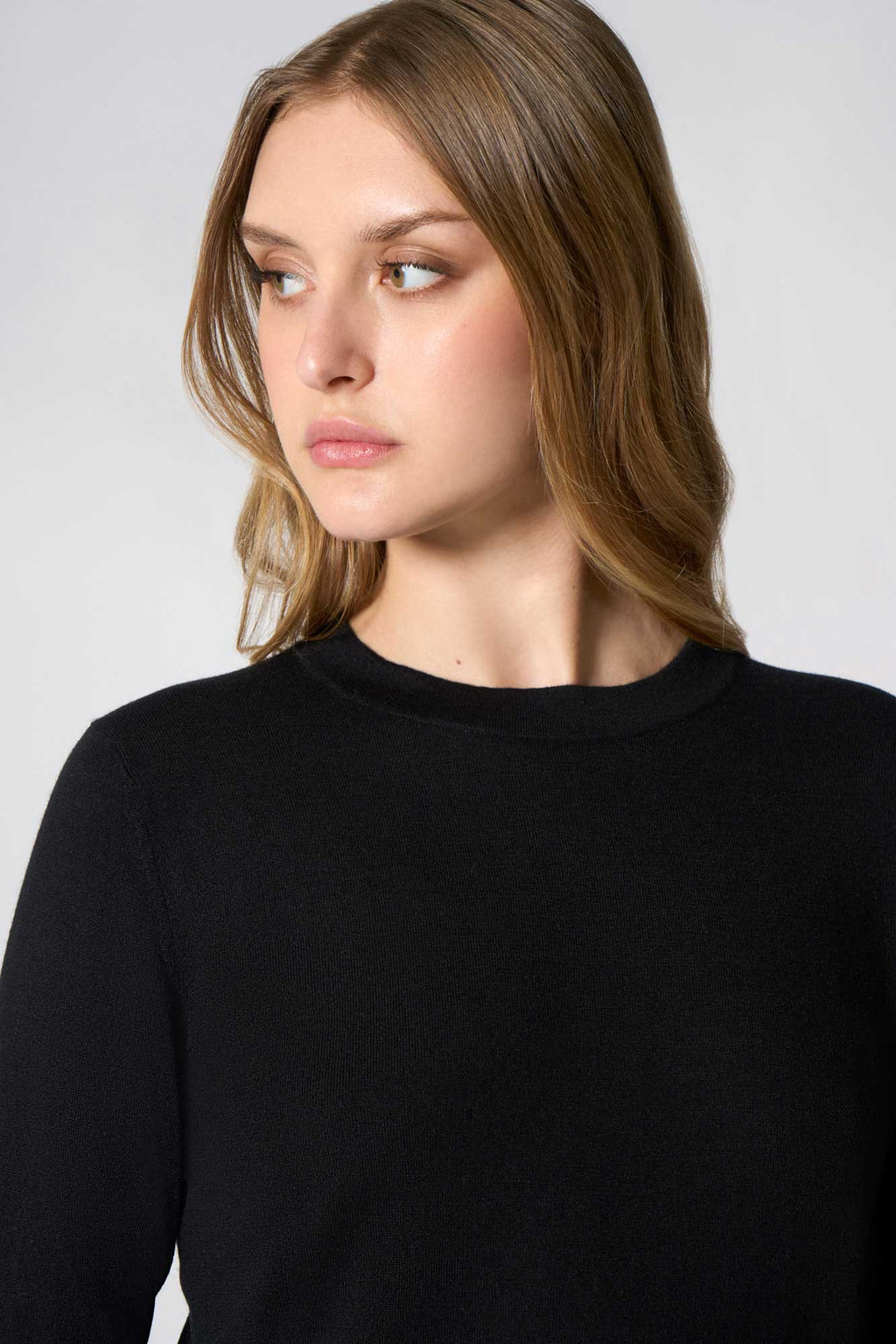 Maglia Girocollo in Seta Cashmere Extrafine Nero