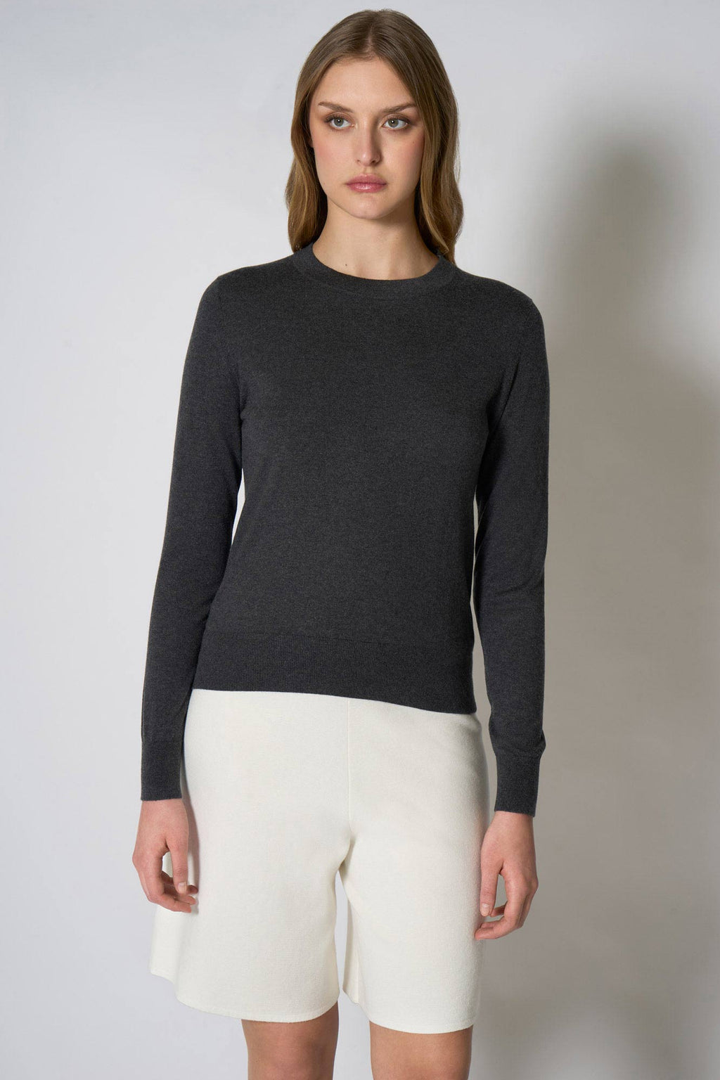 Maglia Girocollo in Seta Cashmere Extrafine Grigio