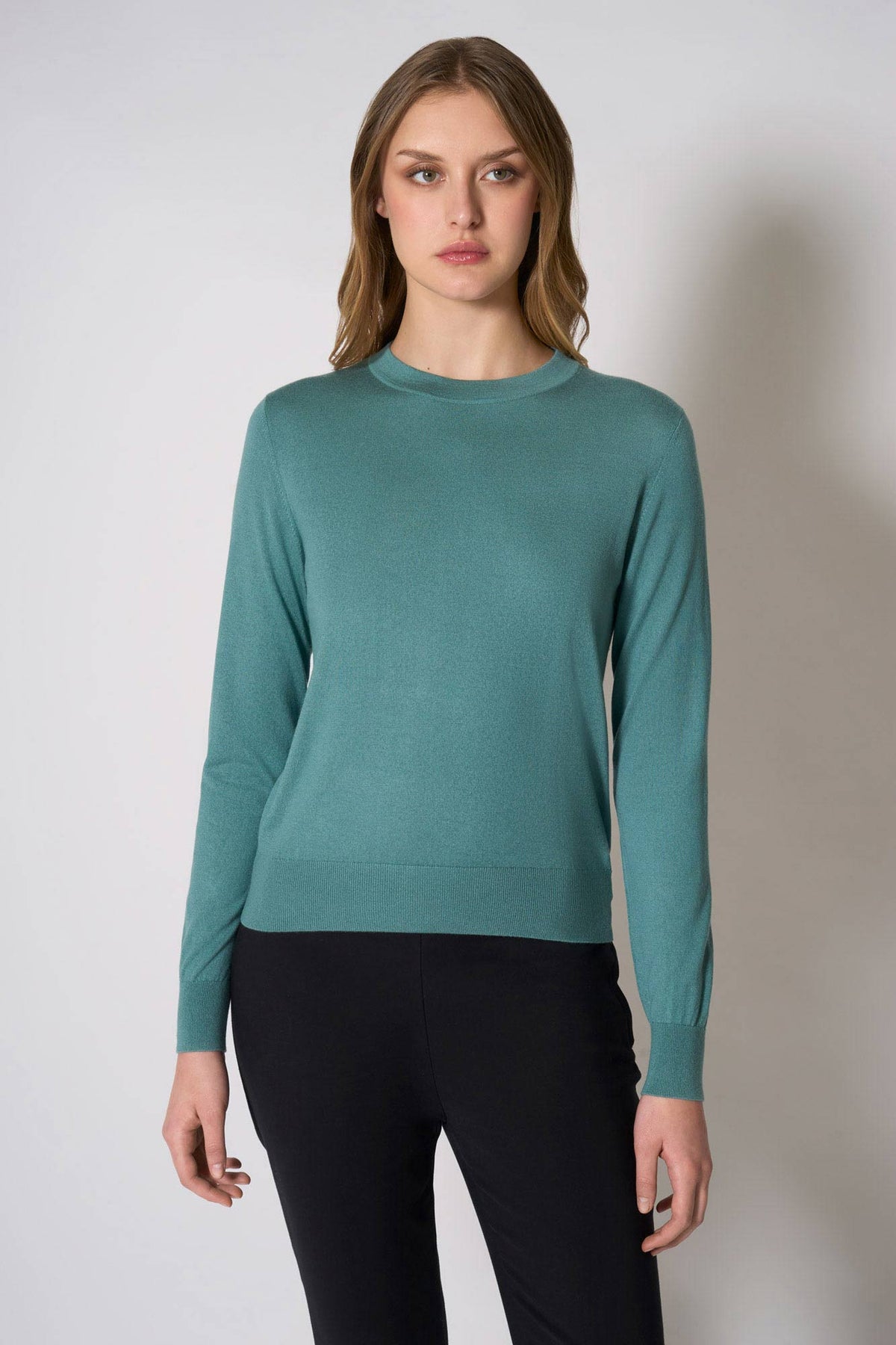 Maglia Girocollo in Seta Cashmere Extrafine Lichene