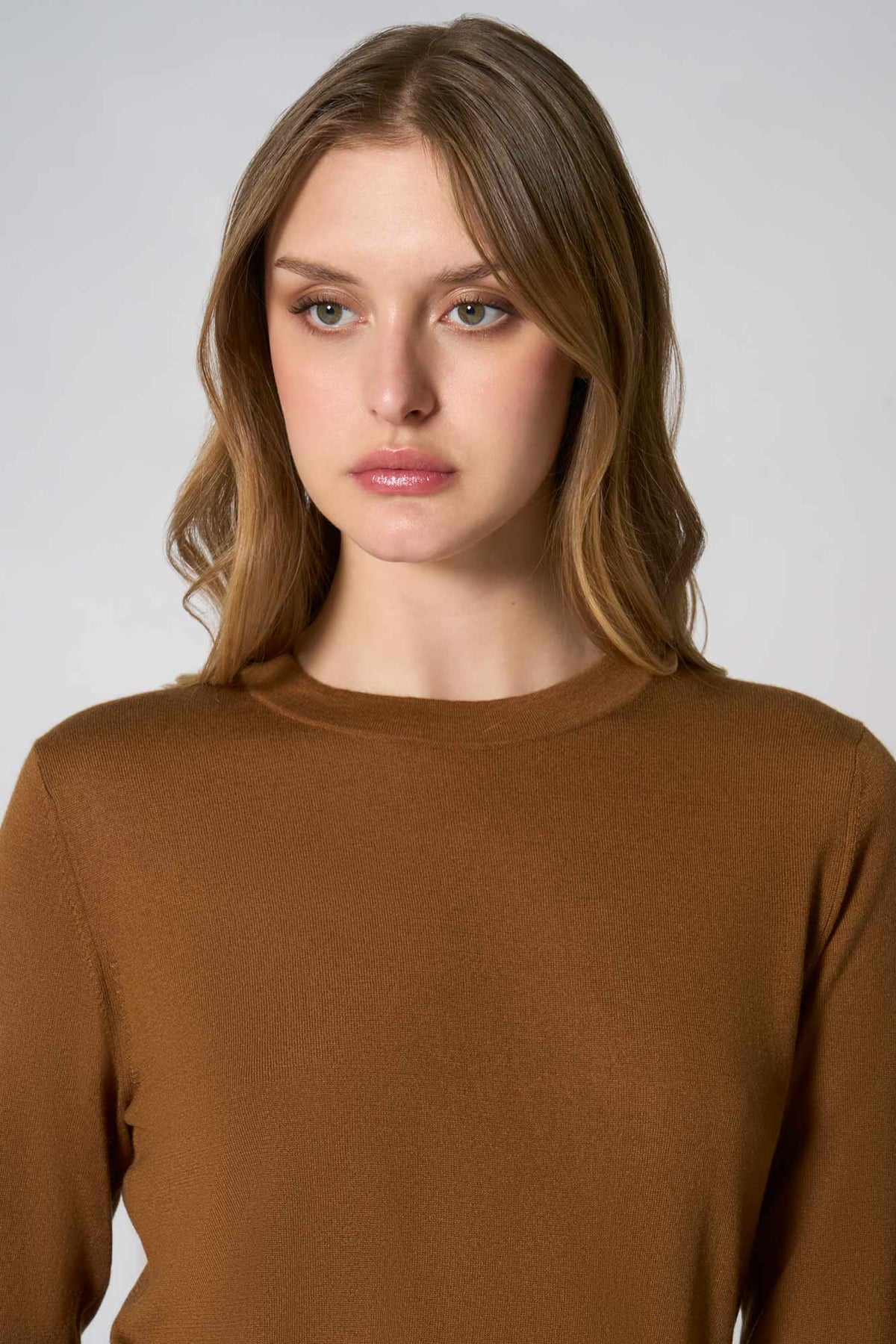 Maglia Girocollo in Seta Cashmere Extrafine Terracotta