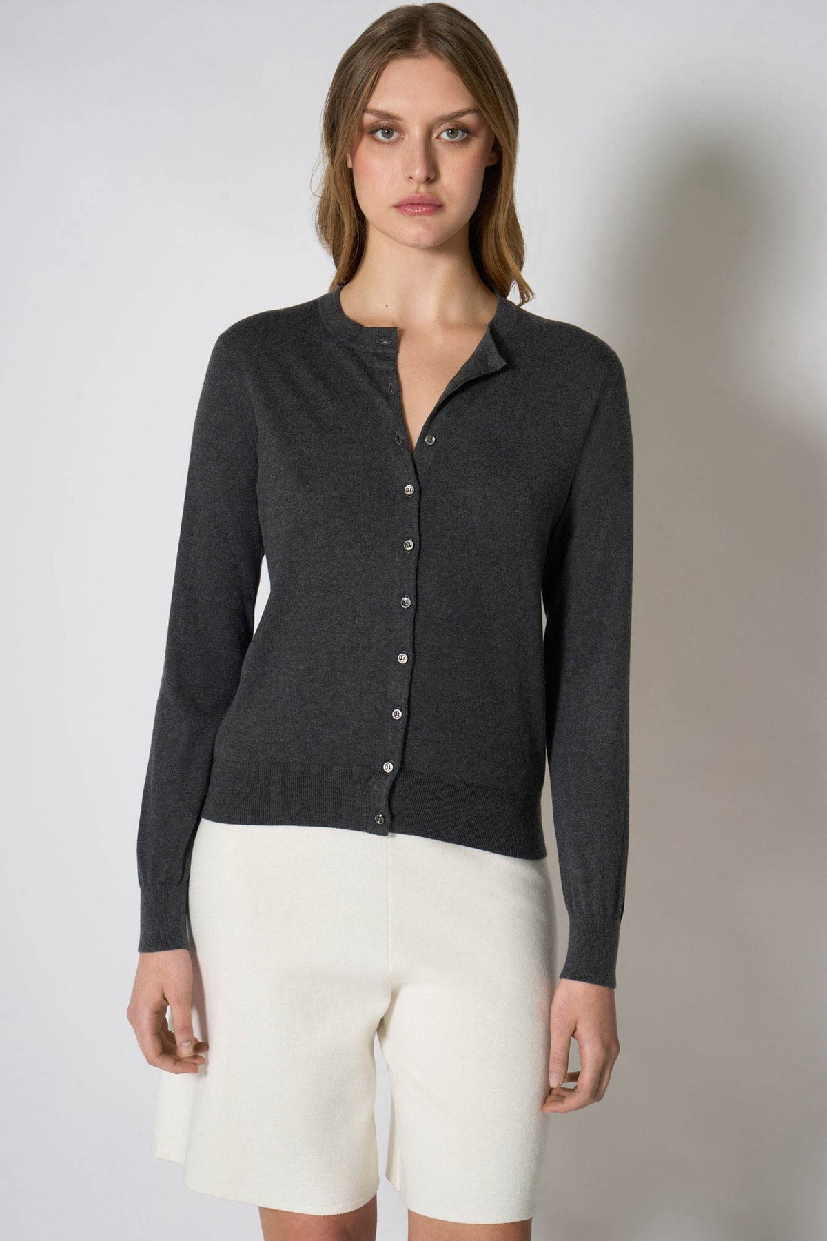 Cardigan in Seta Cashmere Extrafine Grigio
