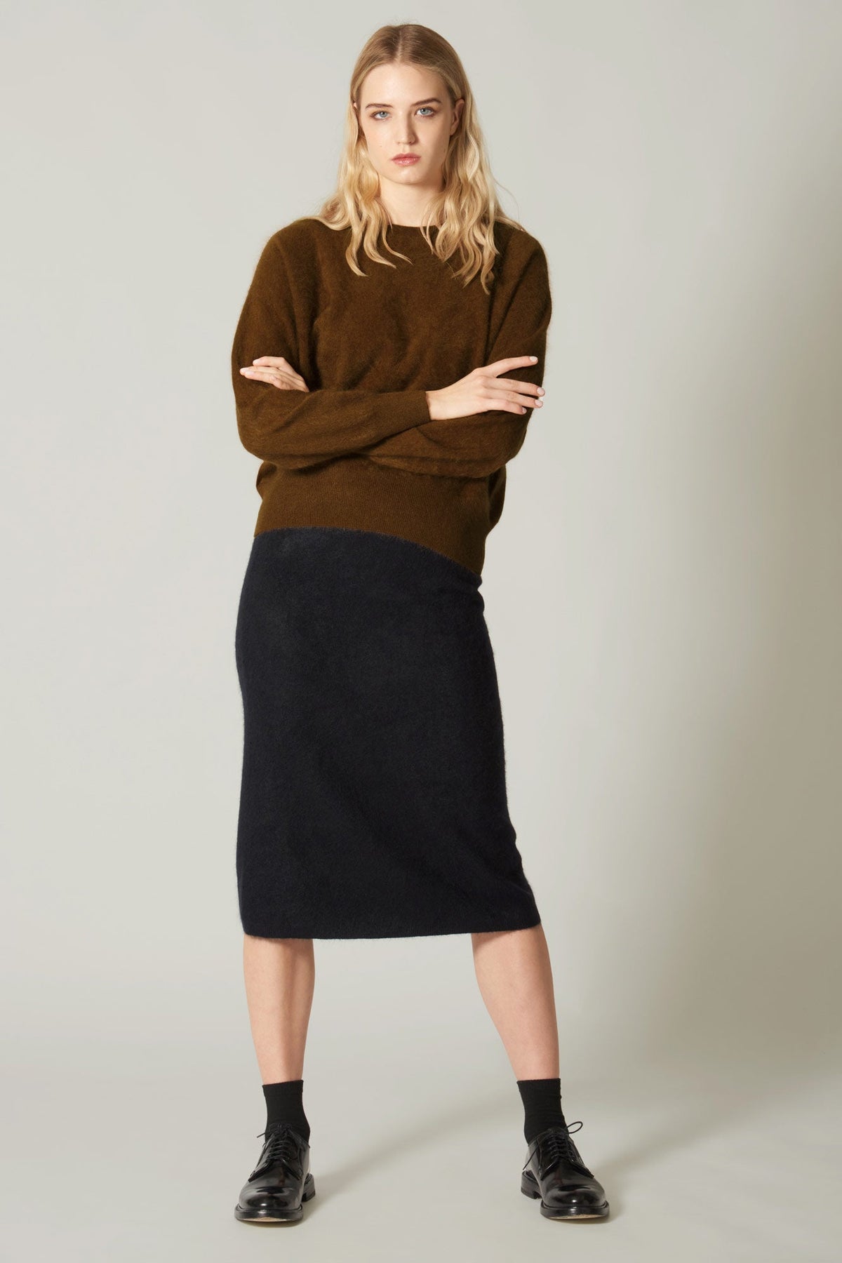 Girocollo Maniche Squadrate in Puro Cashmere Spazzolato Terracotta