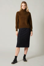 Maglia a Collo Alto in Puro Cashmere Spazzolato Terracotta