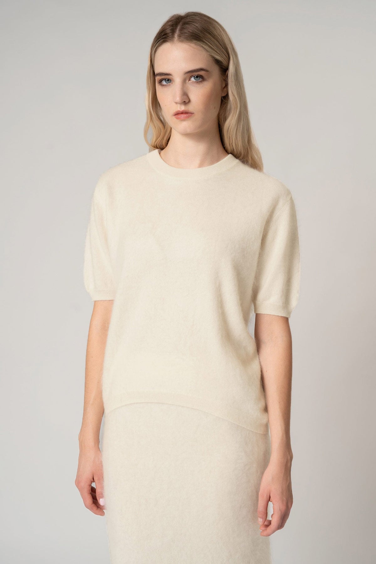 Girocollo Mezza Manica in Puro Cashmere Spazzolato Ardesia