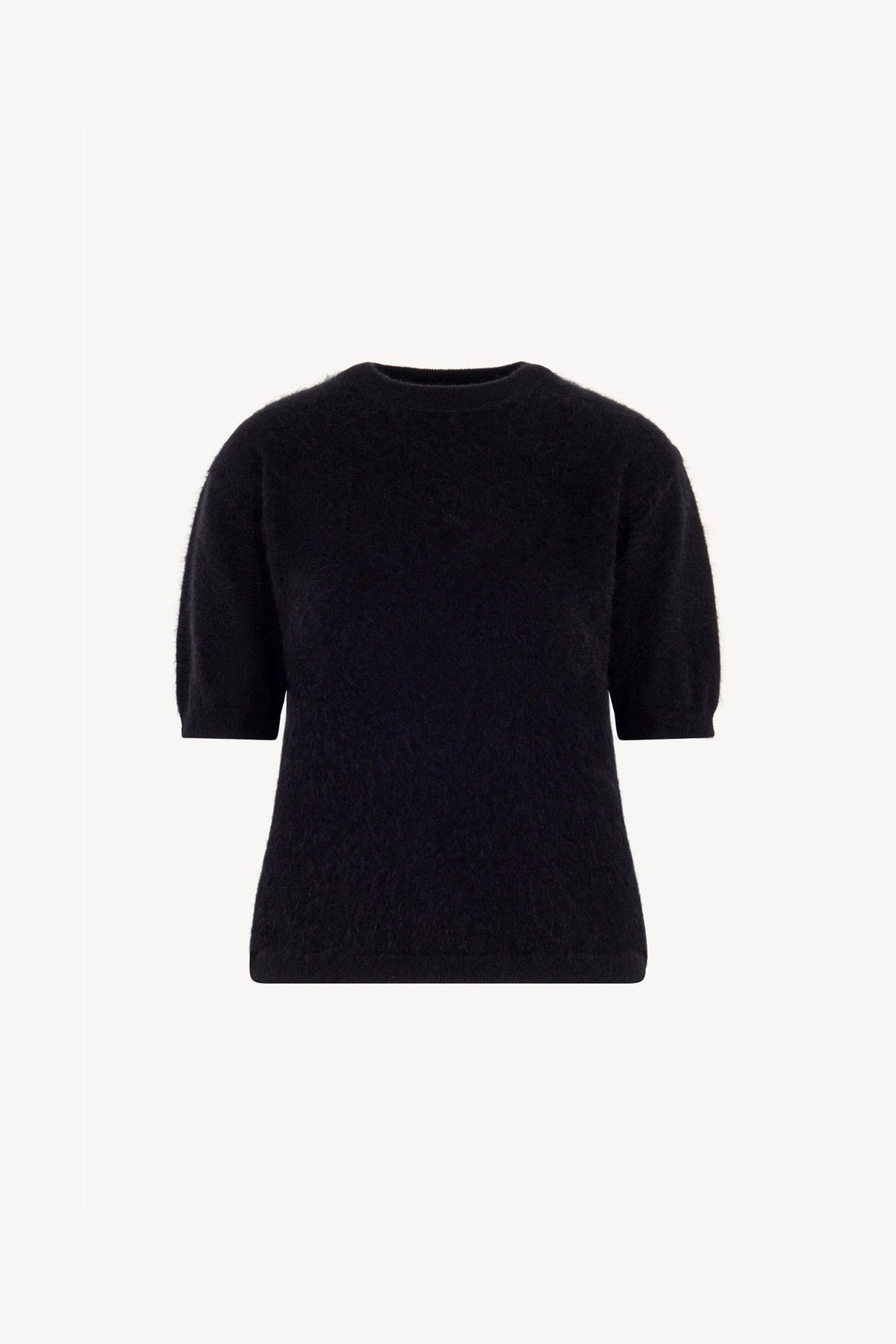 Girocollo Mezza Manica in Puro Cashmere Spazzolato Nero