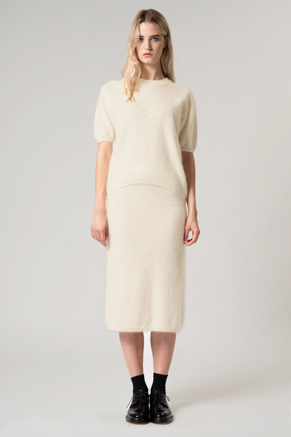 Girocollo Mezza Manica in Puro Cashmere Spazzolato Nero