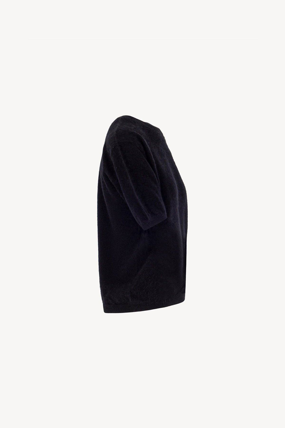 Girocollo Mezza Manica in Puro Cashmere Spazzolato Nero
