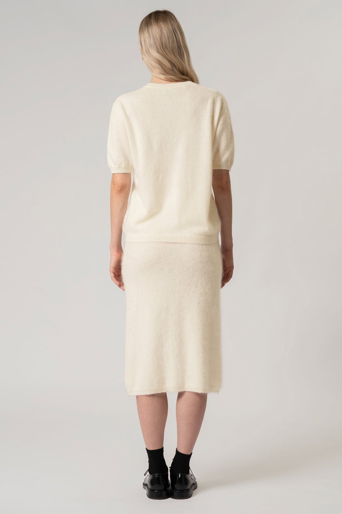 Gonna Longuette in Puro Cashmere Spazzolato Latte