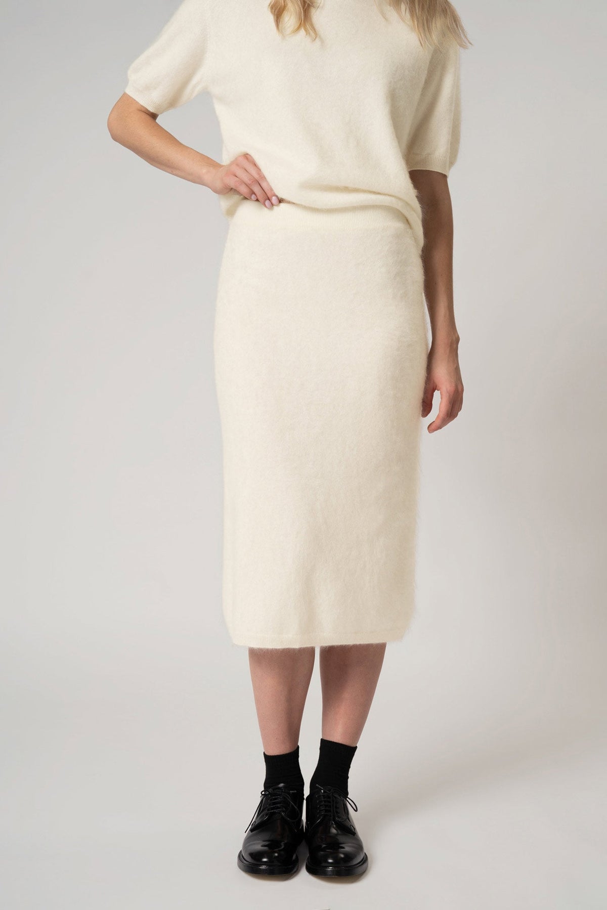Gonna Longuette in Puro Cashmere Spazzolato Latte