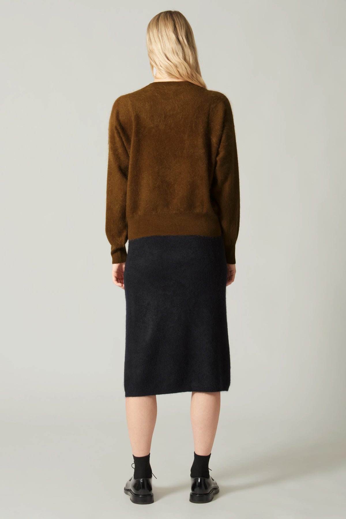 Gonna Longuette in Puro Cashmere Spazzolato Nero