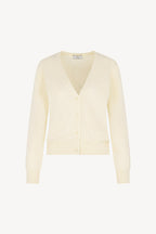 Cardigan Scollo a V in Puro Cashmere Spazzolato Latte