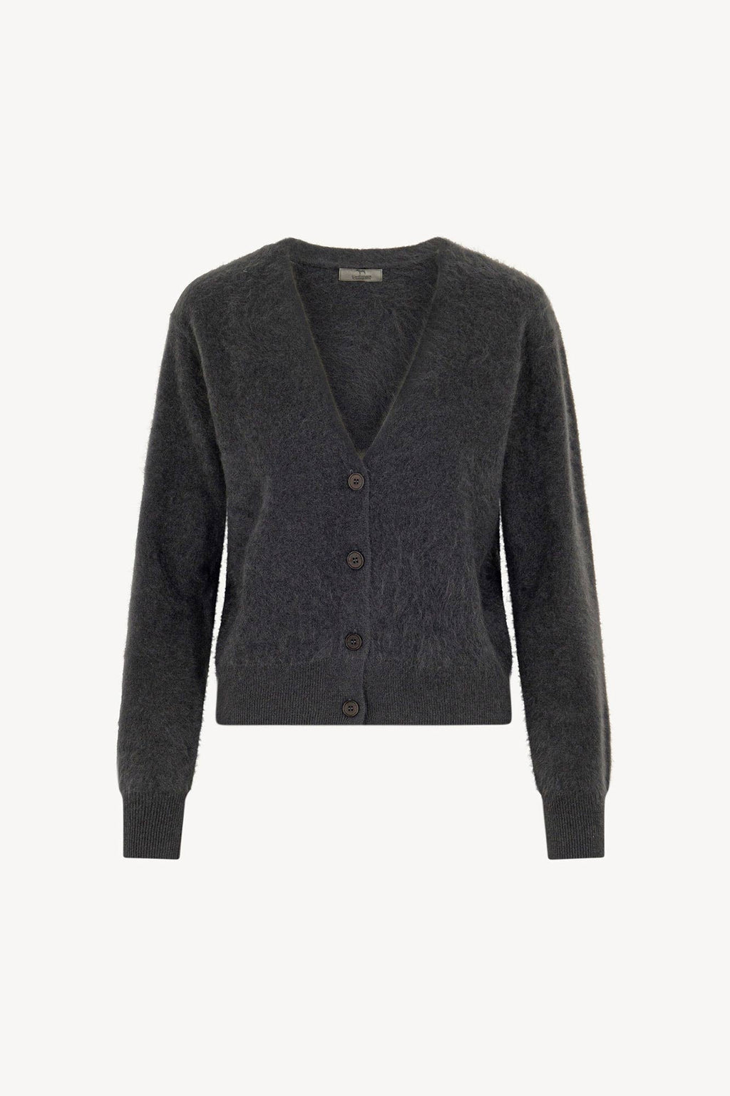 Cardigan Scollo a V in Puro Cashmere Spazzolato Ardesia
