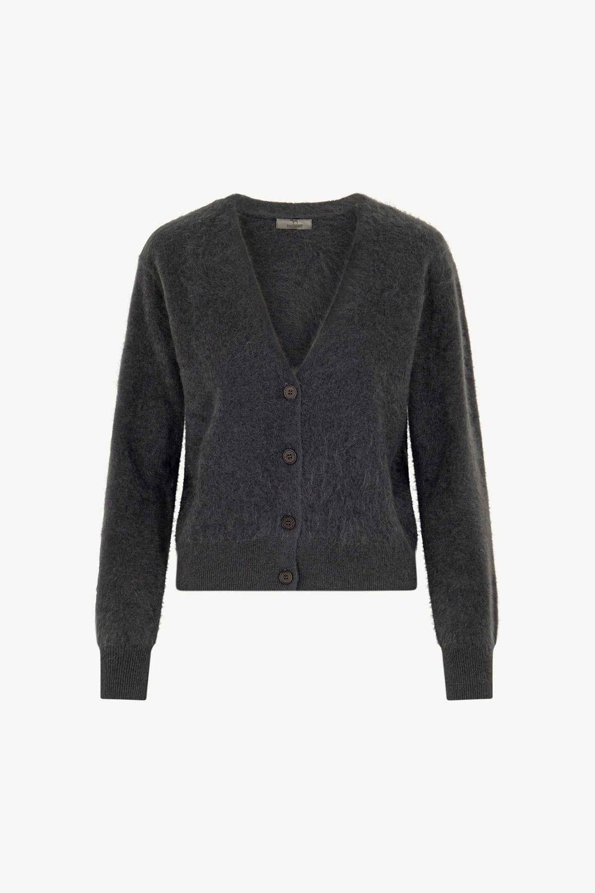 Cardigan Scollo a V in Puro Cashmere Spazzolato Ardesia