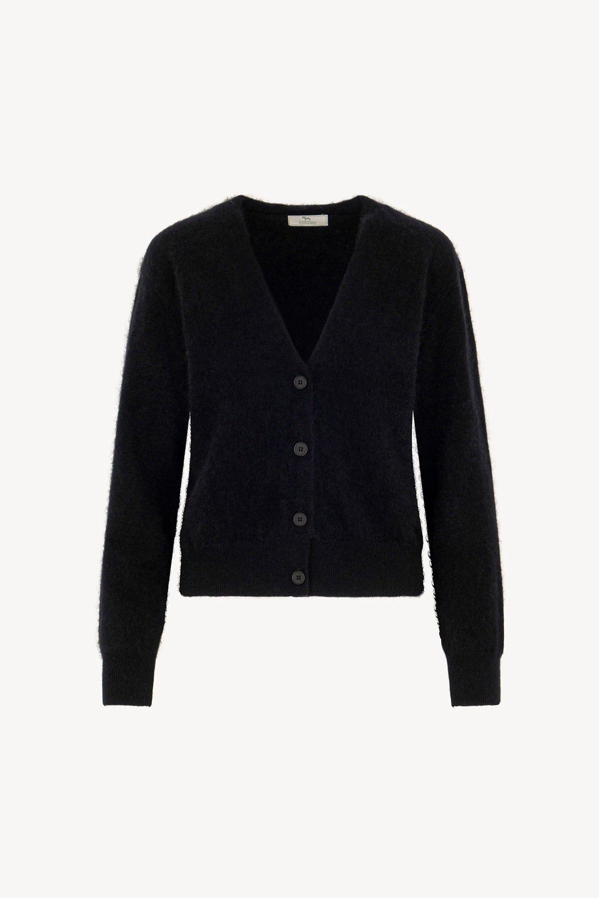 Cardigan Scollo a V in Puro Cashmere Spazzolato Nero