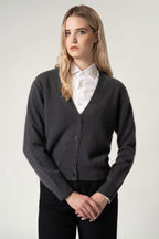 Cardigan Scollo a V in Puro Cashmere Spazzolato Nero