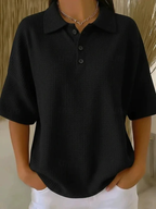 Peggie™ | Comfortable Waffle Polo Blouse