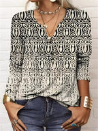 Denise - Blusa boho con scollo a V e bottoni per donne