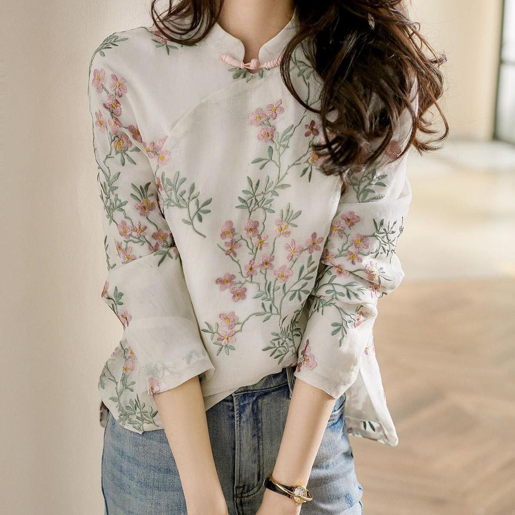 Charnette - Elegante camicia di lino ricamata per donne