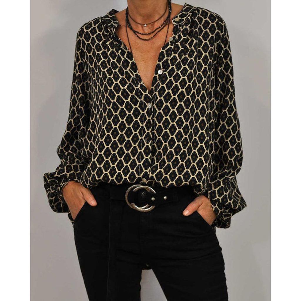 Meriva - Blusa sciolta con scollo a V e bottoni per donne