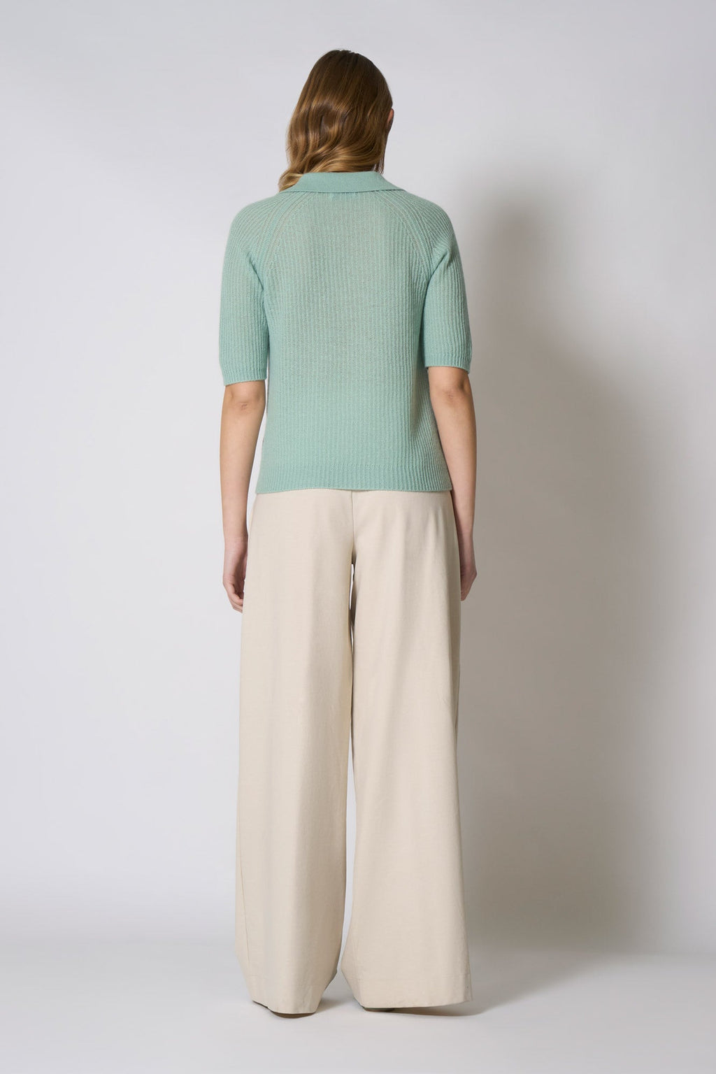 Polo a Costa Inglese in Puro Cashmere Verde Giada