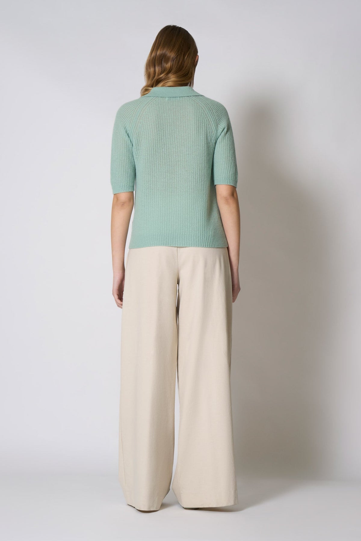 Polo a Costa Inglese in Puro Cashmere Verde Giada