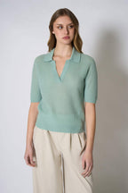 Polo a Costa Inglese in Puro Cashmere Verde Giada