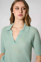 Polo a Costa Inglese in Puro Cashmere Verde Giada
