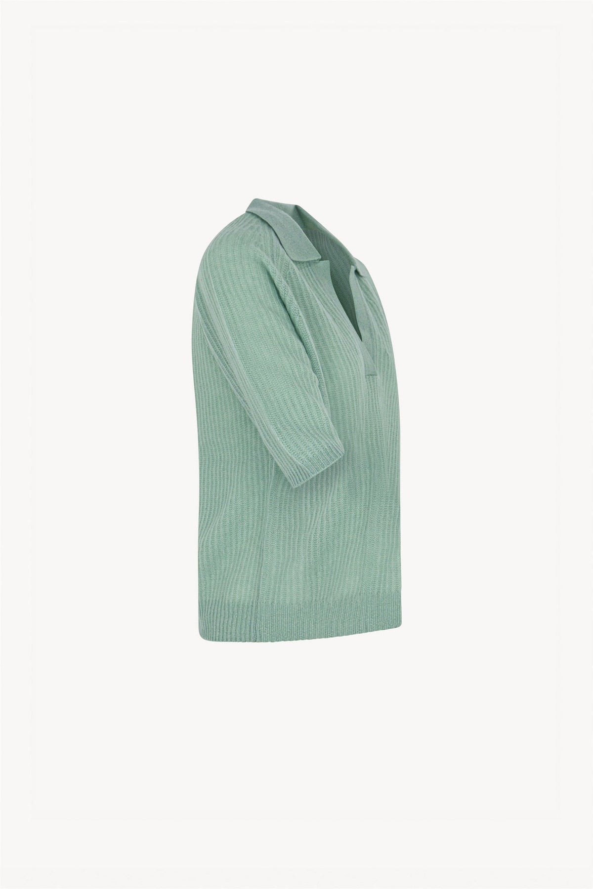 Polo a Costa Inglese in Puro Cashmere Verde Giada