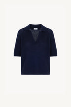 Polo a Costa Inglese in Puro Cashmere Blu Notte