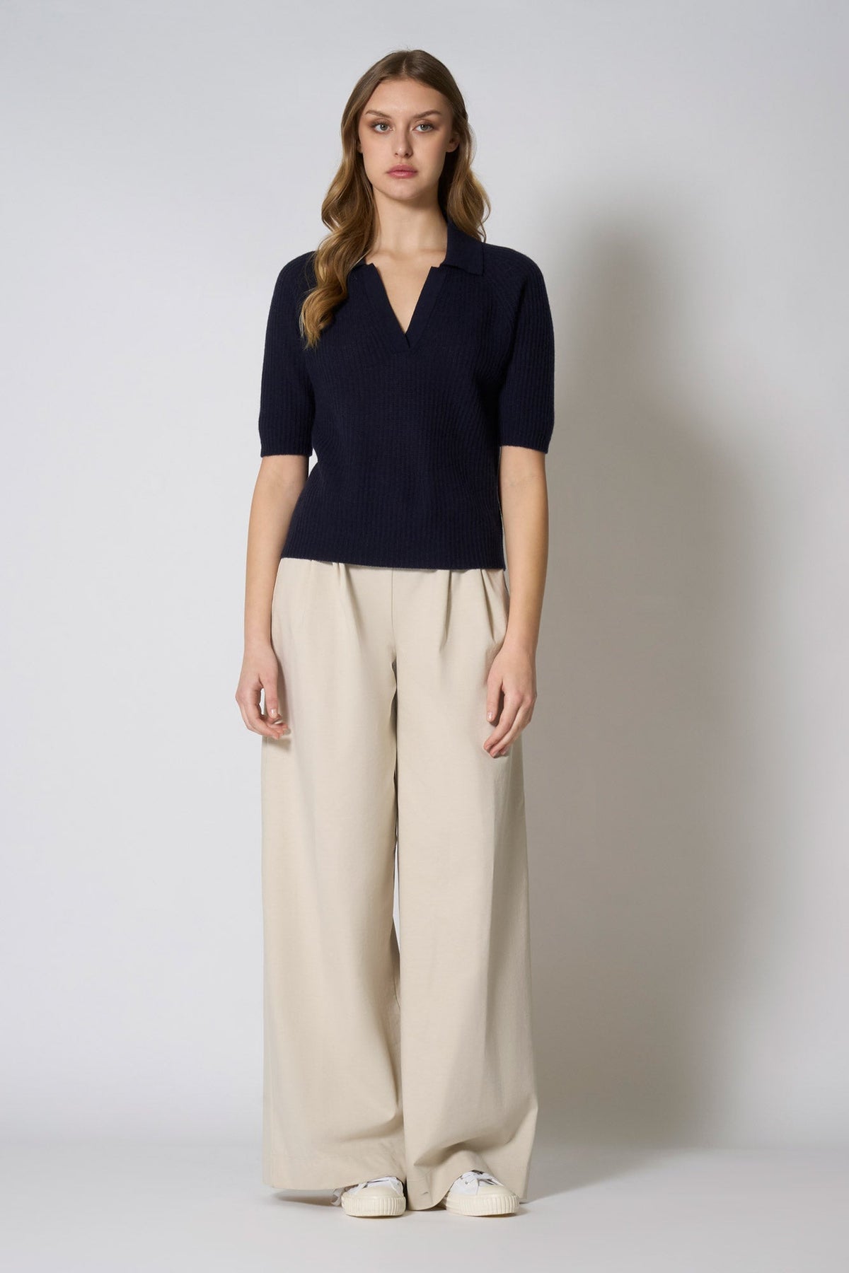 Polo a Costa Inglese in Puro Cashmere Blu Notte