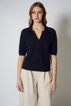 Polo a Costa Inglese in Puro Cashmere Blu Notte