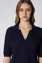 Polo a Costa Inglese in Puro Cashmere Blu Notte