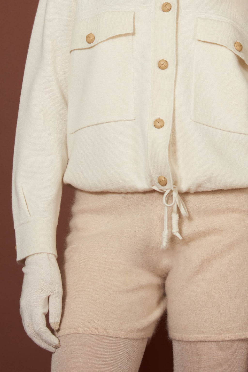 Bomber in Punto Stoffa in Puro Cashmere Latte