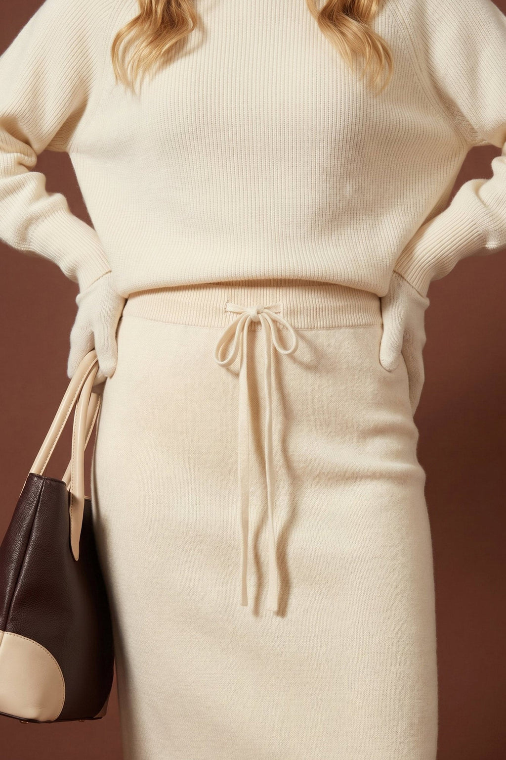 Gonna Lunga in Punto Stoffa in Puro Cashmere Latte