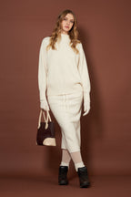 Maglia Lupetto a Costa Inglese in Puro Cashmere Latte